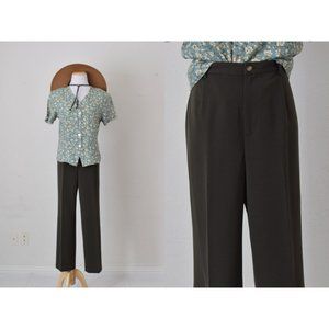 Vintage 80s Olive‎ Green Stretch Pants size 12P | 32 waist